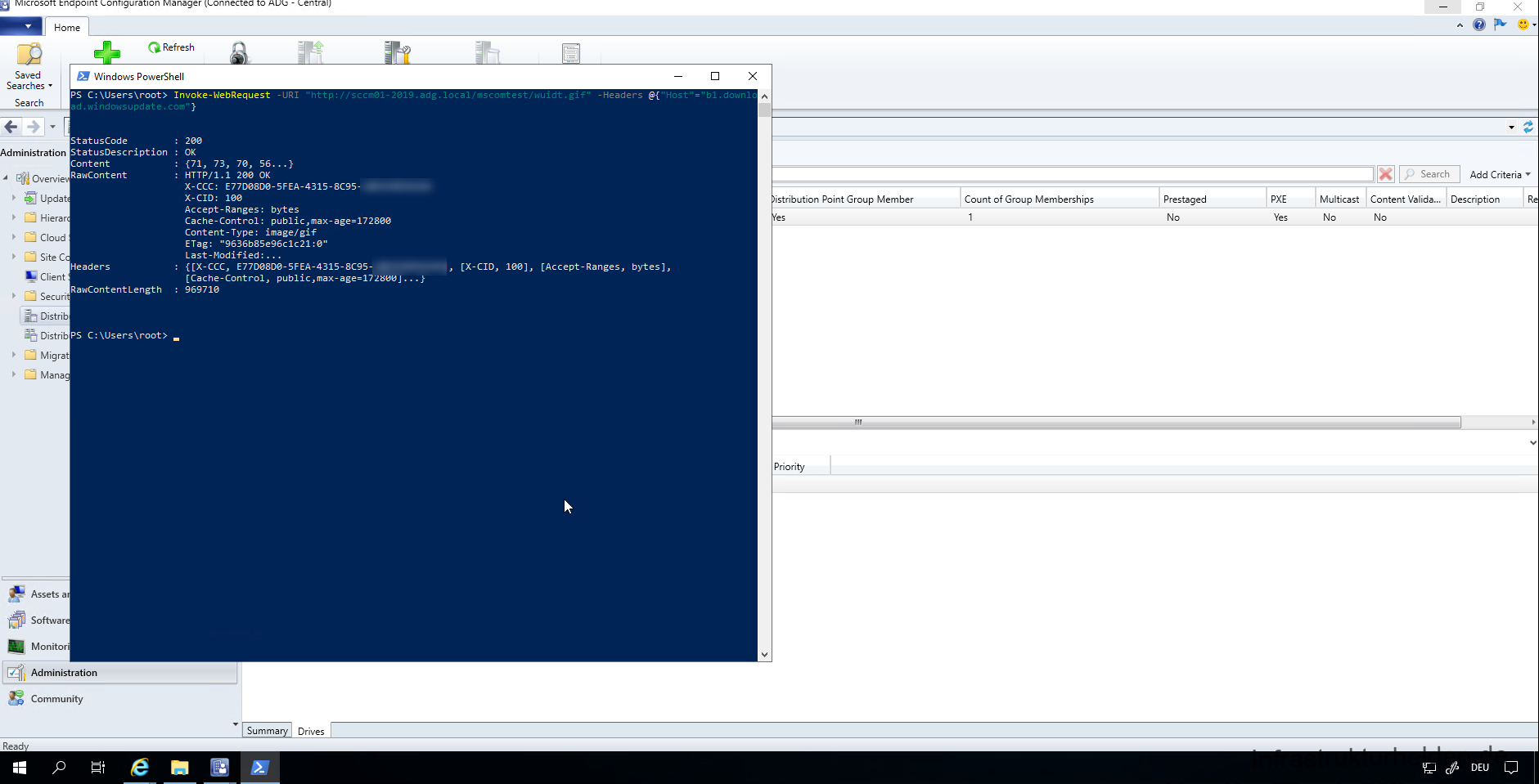 Test the cache accessibility with the PowerShell command Invoke-WebRequest