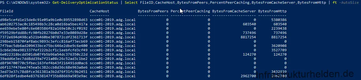 Output of the PowerShell Get-DeliveryOptimizationStatus command on Windows 10 20H1 Release Preview