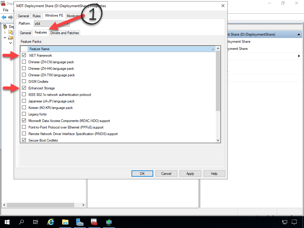 Network Installation with the Microsoft Deployment Toolkit - Part 2: Service Account, Drivers, Software, Base Image Considerations 17 MDT Deployment Workbench - Win PE Features