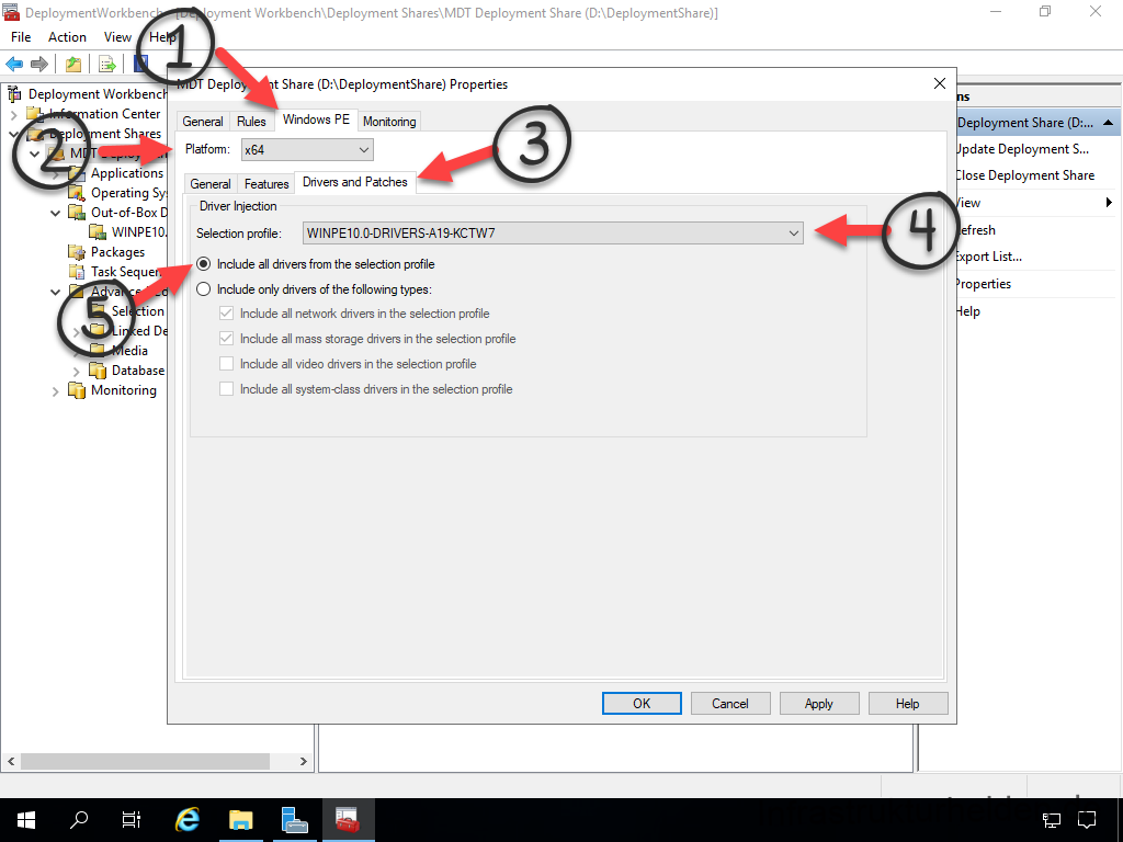 Network Installation with the Microsoft Deployment Toolkit - Part 2: Service Account, Drivers, Software, Base Image Considerations 16 MDT Deployment Workbench - Treiber zu WinPE hinzufügen - Treiber Selektion