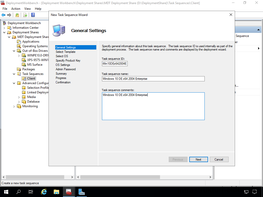 Netzwerkinstallation mit dem Microsoft Deployment Toolkit – Teil 3: Erstellung von Tasksequenzen - computergenerierter alternativtext deplcymentwcrk 23 Screenshot: MDT Deployment Workbench - Erstellung einer Tasksequenz - General Settings