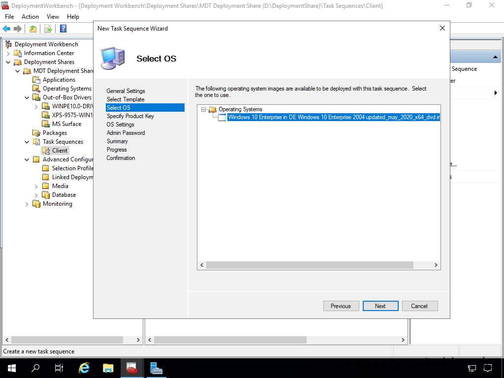 Netzwerkinstallation mit dem Microsoft Deployment Toolkit – Teil 3: Erstellung von Tasksequenzen - computergenerierter alternativtext deplcymentwcrk 25 Screenshot: MDT Deployment Workbench - Erstellung einer Tasksequenz - Select OS