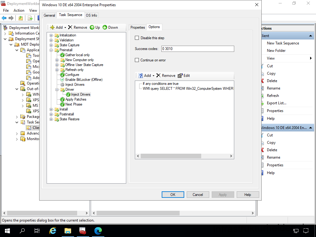 Netzwerkinstallation mit dem Microsoft Deployment Toolkit – Teil 3: Erstellung von Tasksequenzen - computergenerierter alternativtext deplcymentwcrk 26 Screenshot: MDT Deployment Workbench - Bearbeitung der Tasksequenz - Treiber einfügen