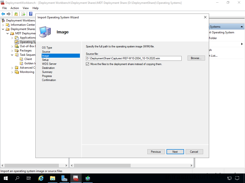 Netzwerkinstallation mit dem Microsoft Deployment Toolkit – Teil 4: Integration des Base Image und des Windows Deployment Service - computergenerierter alternativtext deplcymentwcrk 28 Screenshot: Deployment Workbench - import des Base Image in MDT - Image