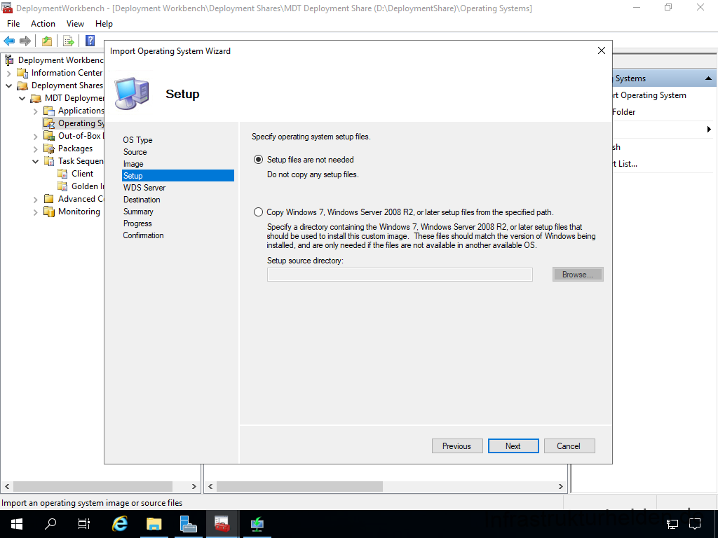 Netzwerkinstallation mit dem Microsoft Deployment Toolkit – Teil 4: Integration des Base Image und des Windows Deployment Service - computergenerierter alternativtext deplcymentwcrk 29 Screenshot: Deployment Workbench - import des Base Image in MDT - Setup