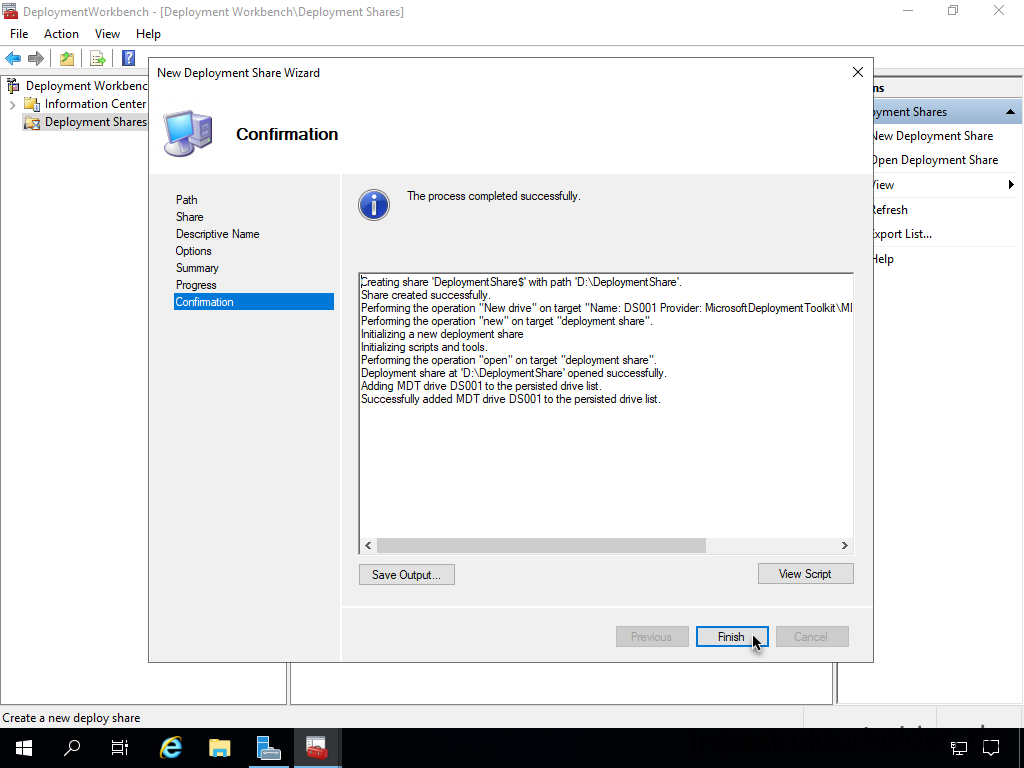 Netzwerkinstallation mit dem Microsoft Deployment Toolkit – Teil 1: Hinweise, Vorbereitung und Einrichtung - computergenerierter alternativtext deplcymentwcrk 4 Screenshot: Start Deployment Workbench - New Deployment Share - Confirmation