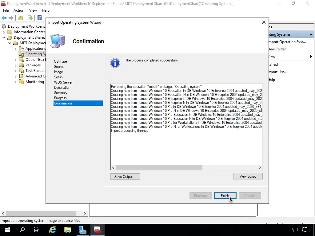 Screenshot: Start Deployment Workbench - Hinzufügen von Betriebssystemen - Confirmation