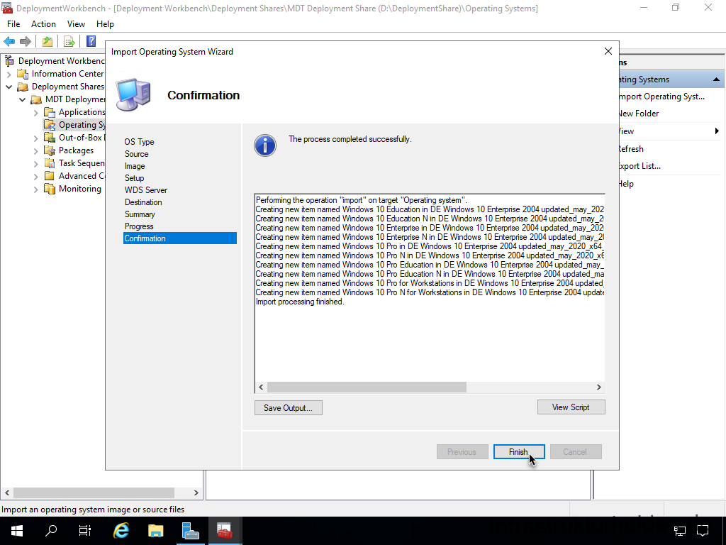 Netzwerkinstallation mit dem Microsoft Deployment Toolkit – Teil 1: Hinweise, Vorbereitung und Einrichtung - computergenerierter alternativtext deplcymentwcrk 8 Screenshot: Start Deployment Workbench - Hinzufügen von Betriebssystemen - Confirmation