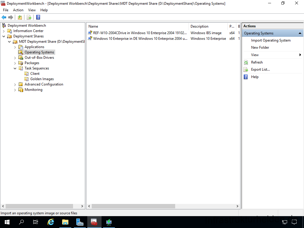 Screenshot: Deployment Workbench - import des Base Image in MDT