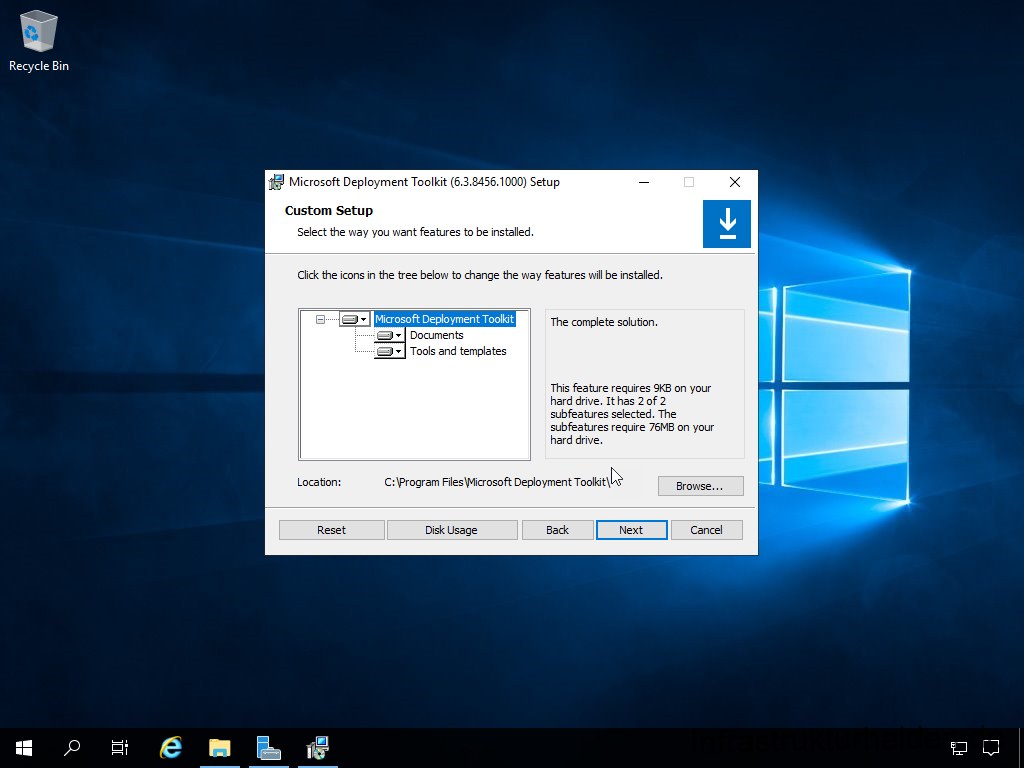 Netzwerkinstallation mit dem Microsoft Deployment Toolkit – Teil 1: Hinweise, Vorbereitung und Einrichtung - computergenerierter alternativtext recycle bin m 2 Installation des Microsoft Deployment Toolkit (MDT) - Custom Setup