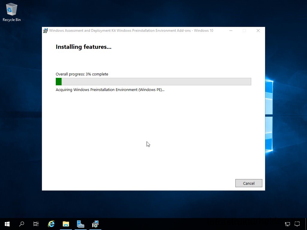 Netzwerkinstallation mit dem Microsoft Deployment Toolkit – Teil 1: Hinweise, Vorbereitung und Einrichtung - computergenerierter alternativtext recycle bin u 3 Install Windows Assessment and Deployment Kit - Windows Preinstallation Environment - Install features
