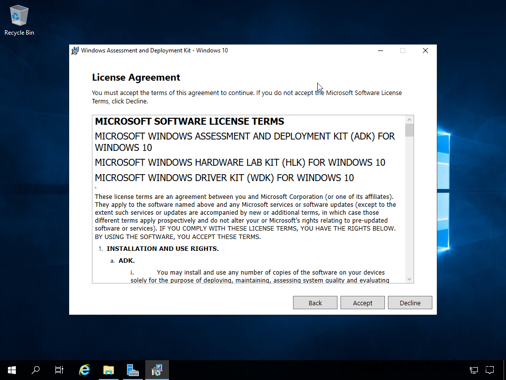 Netzwerkinstallation mit dem Microsoft Deployment Toolkit – Teil 1: Hinweise, Vorbereitung und Einrichtung - computergenerierter alternativtext recycle bin w 2 Install Windows Assessment and Deployment Kit - License Agreement