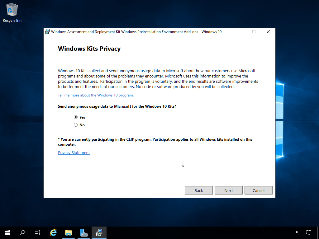 Netzwerkinstallation mit dem Microsoft Deployment Toolkit – Teil 1: Hinweise, Vorbereitung und Einrichtung - computergenerierter alternativtext recycle bin w 4 Install Windows Assessment and Deployment Kit - Windows Preinstallation Environment - Windows Kits Privacy
