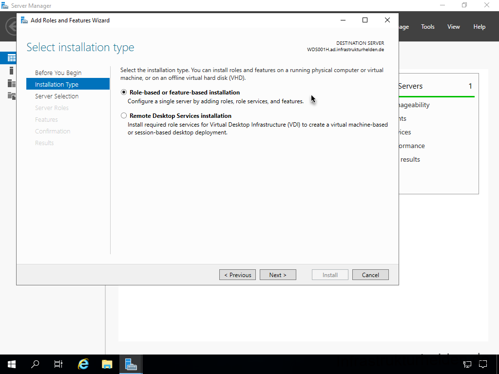 Netzwerkinstallation mit dem Microsoft Deployment Toolkit – Teil 4: Integration des Base Image und des Windows Deployment Service - computergenerierter alternativtext server manager 4 Screenshot: Installation Windows Deployment Service - Install Role