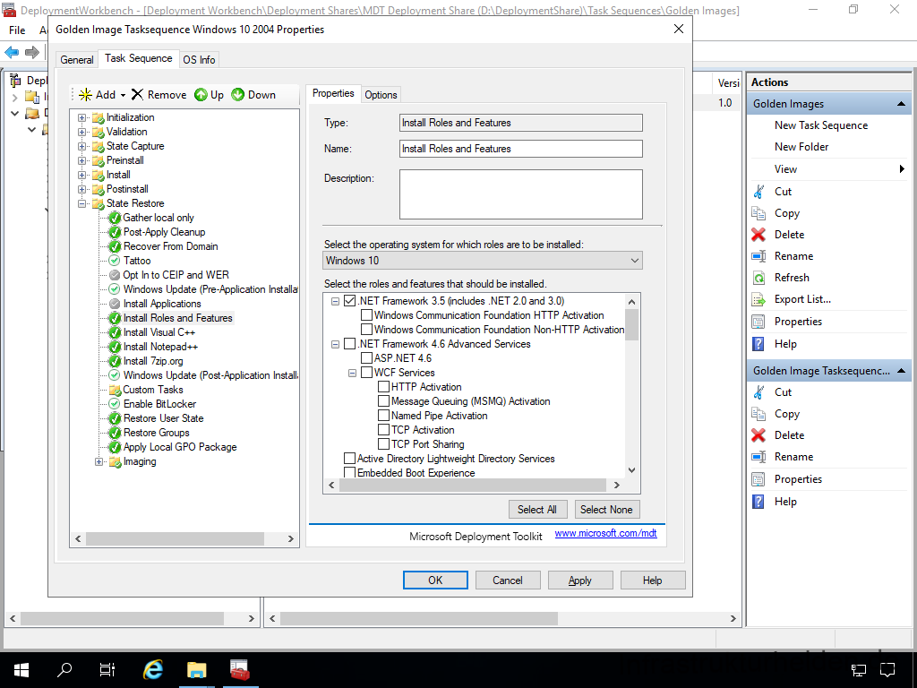 Screenshot: Deployment Workbench - Anpassen der Base Image Tasksequenz - Install .Net