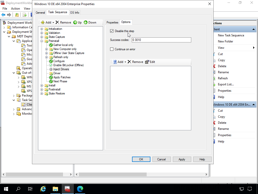 Netzwerkinstallation mit dem Microsoft Deployment Toolkit – Teil 3: Erstellung von Tasksequenzen - deploymentwcrkb file action view deployment work 11 Screenshot: MDT Deployment Workbench - Bearbeitung der Tasksequenz - Treiber einfügen