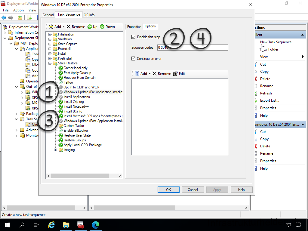 Netzwerkinstallation mit dem Microsoft Deployment Toolkit – Teil 3: Erstellung von Tasksequenzen - deploymentwcrkb file action view deployment work 18 Screenshot: MDT Deployment Workbench - Bearbeitung der Tasksequenz - Install Application