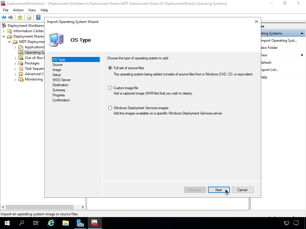 Netzwerkinstallation mit dem Microsoft Deployment Toolkit – Teil 1: Hinweise, Vorbereitung und Einrichtung - deploymentwcrkbench deployment workbench depicy 2 Screenshot: Start Deployment Workbench - Hinzufügen von Betriebssystemen - OS Type