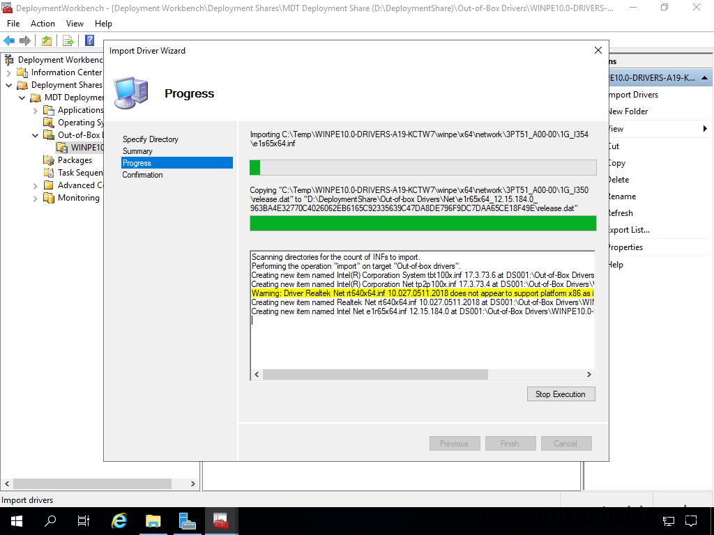 Network Installation with the Microsoft Deployment Toolkit - Part 2: Service Account, Drivers, Software, Base Image Considerations 7 MDT Deployment Workbench - Importieren der Treibern - Progress