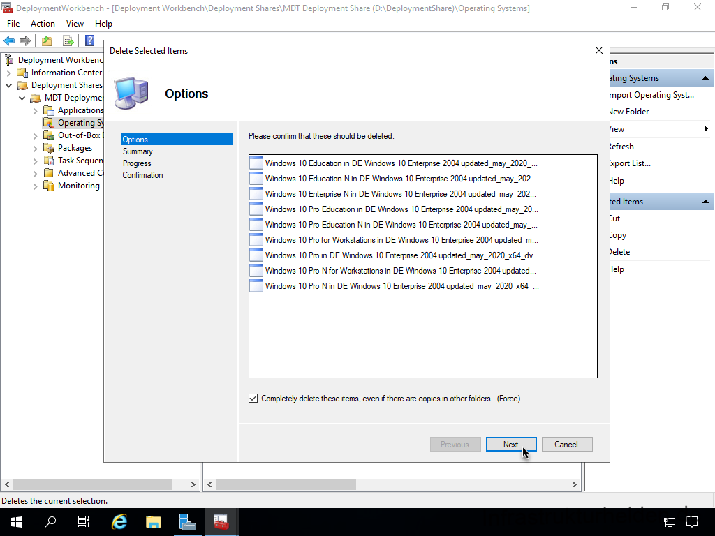 Netzwerkinstallation mit dem Microsoft Deployment Toolkit – Teil 1: Hinweise, Vorbereitung und Einrichtung - deploymentwcrkbench deployment workbench depicy 5 Screenshot: Start Deployment Workbench - Entfernen von nicht benötigten Betriebssystemen