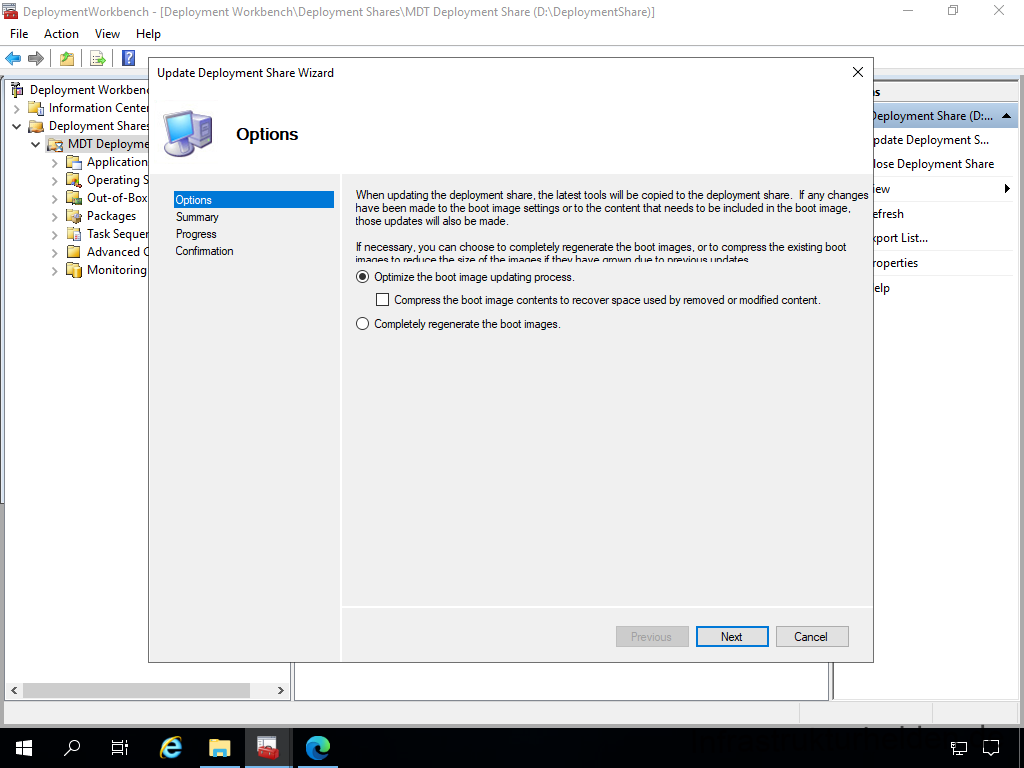 Netzwerkinstallation mit dem Microsoft Deployment Toolkit – Teil 3: Erstellung von Tasksequenzen - deploymentwcrkbench deployment workbench depicy 59 Screenshot: MDT Deployment Workbench - Update Deployment Share