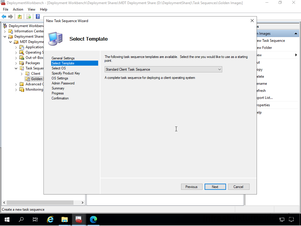Netzwerkinstallation mit dem Microsoft Deployment Toolkit – Teil 4: Integration des Base Image und des Windows Deployment Service - deploymentwcrkbench deployment workbench depicy 63 Screenshot: Deployment Workbench - Erstellen des Base Images - Select Template