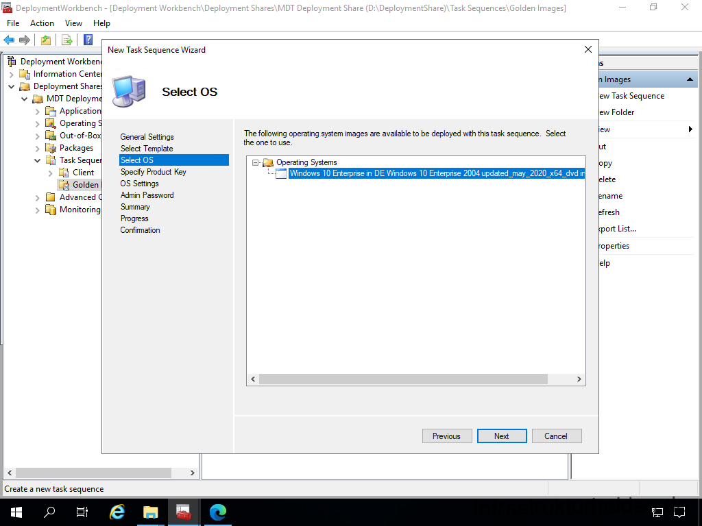 Netzwerkinstallation mit dem Microsoft Deployment Toolkit – Teil 4: Integration des Base Image und des Windows Deployment Service - deploymentwcrkbench deployment workbench depicy 64 Screenshot: Deployment Workbench - Erstellen des Base Images - Select OS