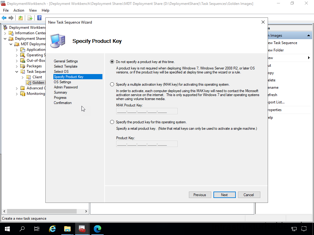 Netzwerkinstallation mit dem Microsoft Deployment Toolkit – Teil 4: Integration des Base Image und des Windows Deployment Service - deploymentwcrkbench deployment workbench depicy 65 Screenshot: Deployment Workbench - Erstellen des Base Images - Specify Product Key