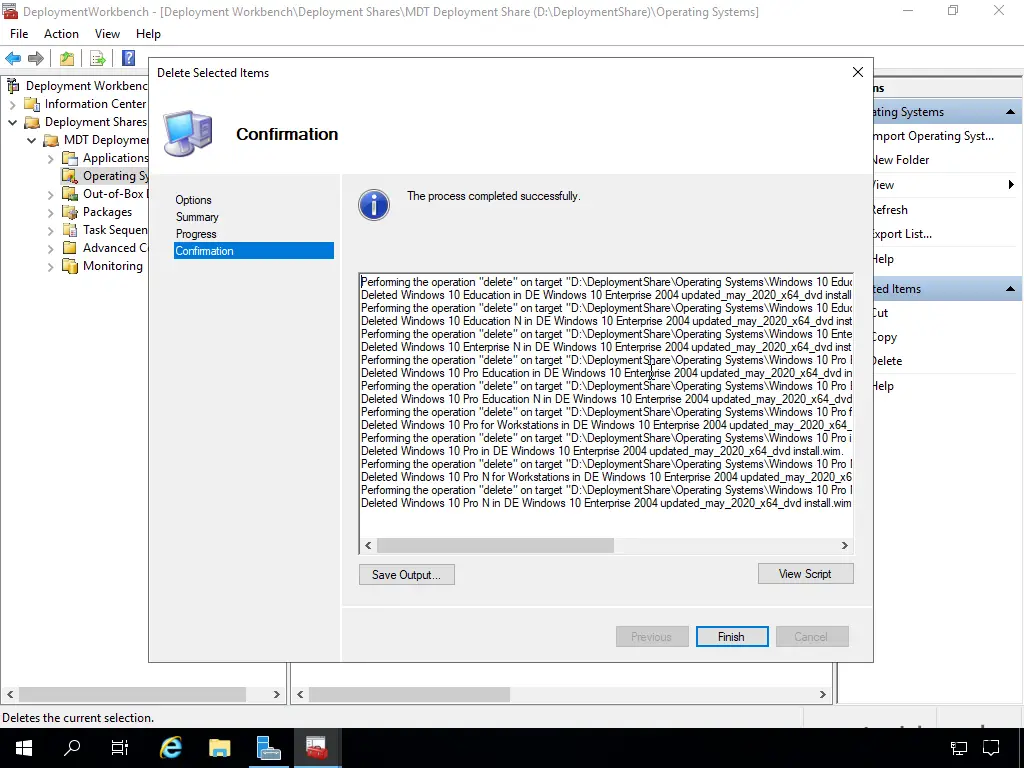Screenshot: Start Deployment Workbench - Entfernen von nicht benötigten Betriebssystemen