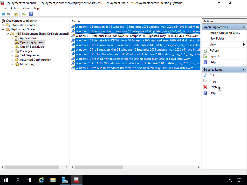 Netzwerkinstallation mit dem Microsoft Deployment Toolkit – Teil 1: Hinweise, Vorbereitung und Einrichtung - deploymentworkbench deployment workbench depioy 1 Screenshot: Start Deployment Workbench - Entfernen von nicht benötigten Betriebssystemen