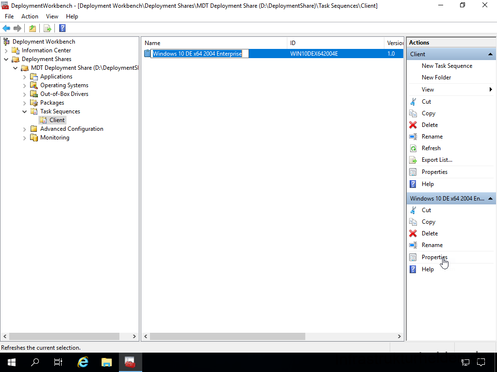 Netzwerkinstallation mit dem Microsoft Deployment Toolkit – Teil 3: Erstellung von Tasksequenzen - deploymentworkbench deployment workbench depioy 12 Screenshot: MDT Deployment Workbench - Erstellung einer Tasksequenz - Umbenennung der Tasksequenz