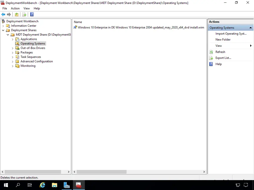 Screenshot: Start Deployment Workbench - Übersicht der Betriebssystemene