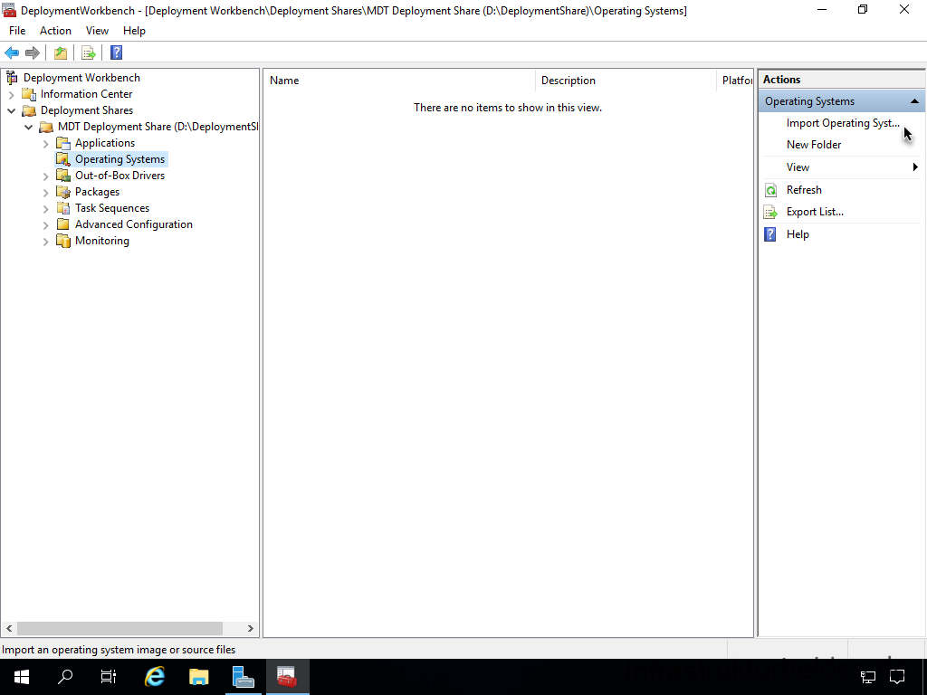Netzwerkinstallation mit dem Microsoft Deployment Toolkit – Teil 1: Hinweise, Vorbereitung und Einrichtung - deploymentworkbench deployment workbench depioy Screenshot: Start Deployment Workbench - Hinzufügen von Betriebssystemen