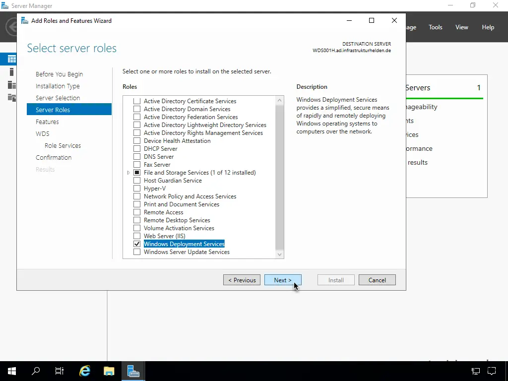 Screenshot: Installation Windows Deployment Service
