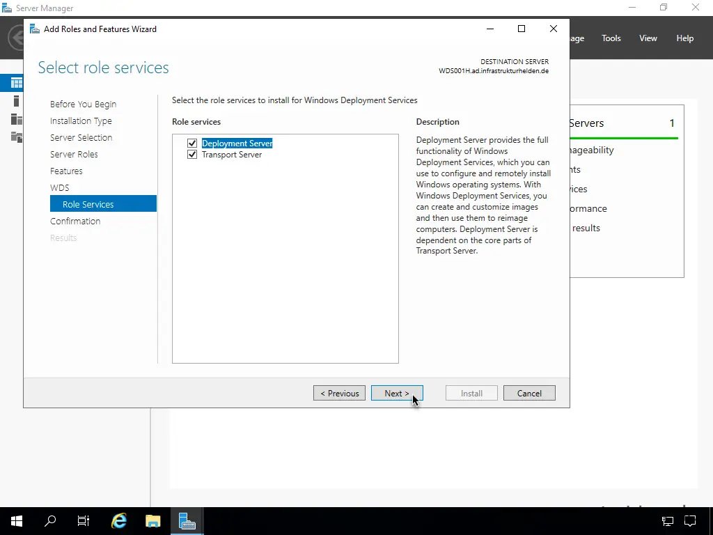 Screenshot: Installation Windows Deployment Service - WDS Rolles