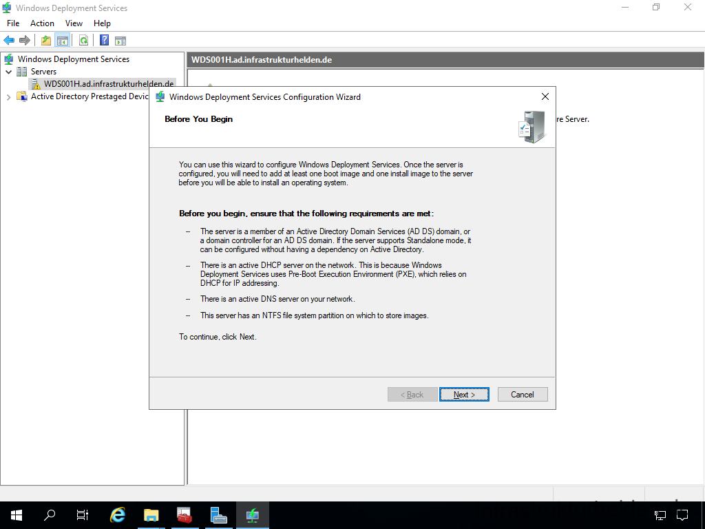 Netzwerkinstallation mit dem Microsoft Deployment Toolkit – Teil 4: Integration des Base Image und des Windows Deployment Service - windows deployment services file action view help 14 Screenshot: Konfiguration des Windows Deployment Service - Assistence