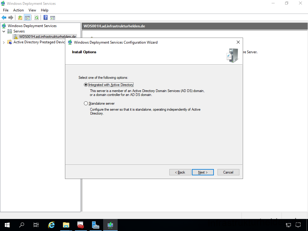 Screenshot: Konfiguration des Windows Deployment Service - Install Options