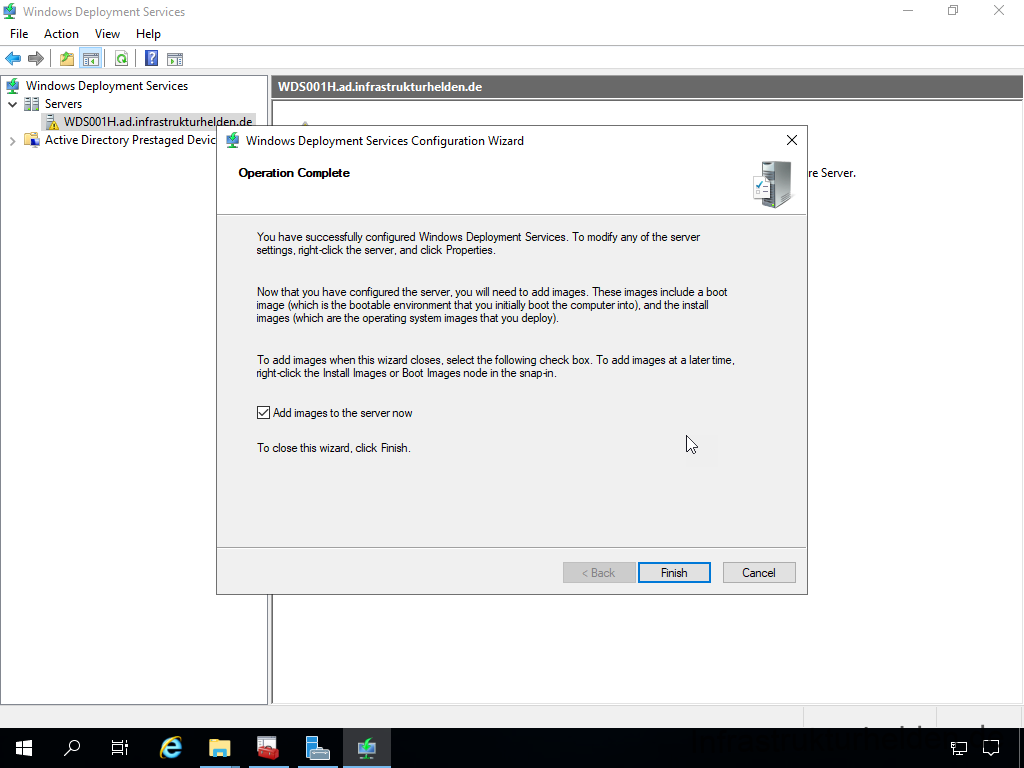 Netzwerkinstallation mit dem Microsoft Deployment Toolkit – Teil 4: Integration des Base Image und des Windows Deployment Service - windows deployment services file action view help 18 Screenshot: Konfiguration des Windows Deployment Service - Finish