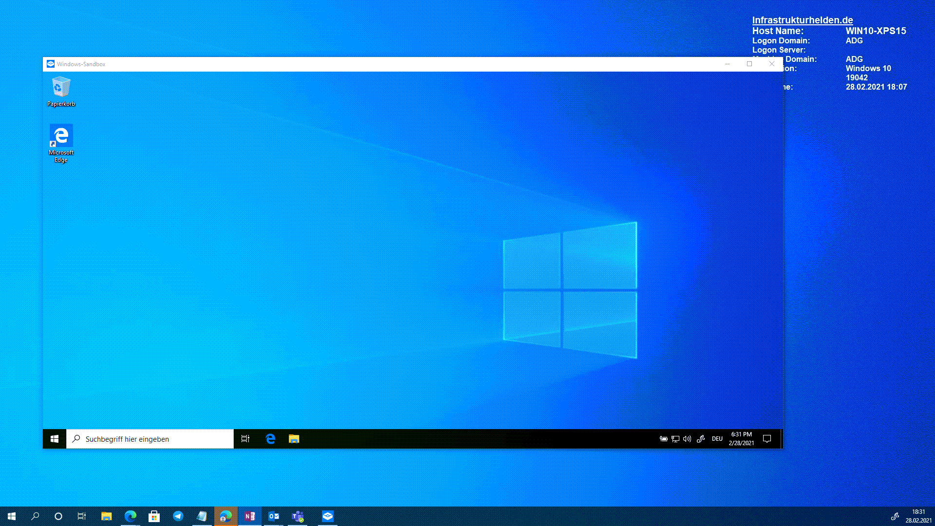 Die Windows 10 Sandbox - 20210228 Sandbox 01 Screenshot Windows 10 Sandbox opened