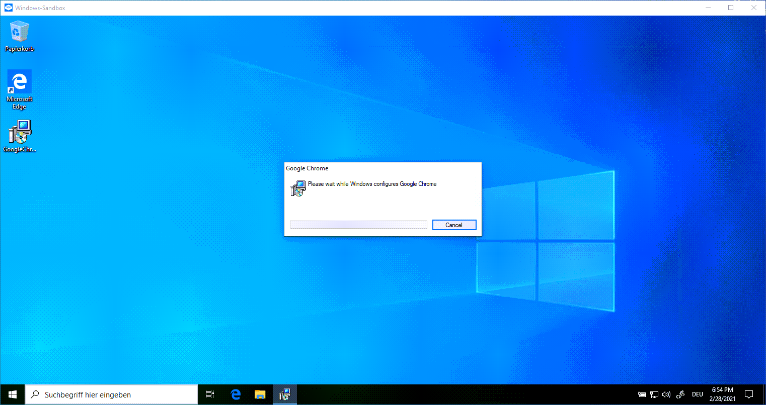 Windows 10 Sandbox - Installation Google Chrome