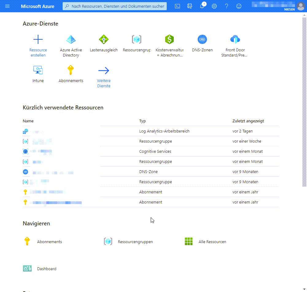 Anlegen eines Virtuellen Netzwerk in Azure - Network 01 Login Portal Anmelden am Azure Portal