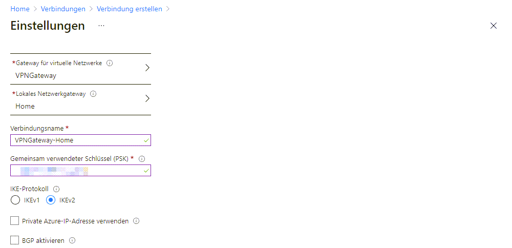 Anbinden von Azure VPN an des interne Netzwerk - Network 29 S2S AZ Verbingung Einstellungen Setzten Sie hier die Einstellungen für den Site2Site Tunnel Wählen Sie das vorher angelegte Azure VPN Gateway und das vorher angelegte Lokale Netzwerkgateway aus. Vergessen Sie nicht den PreSharedKey einzutragen.