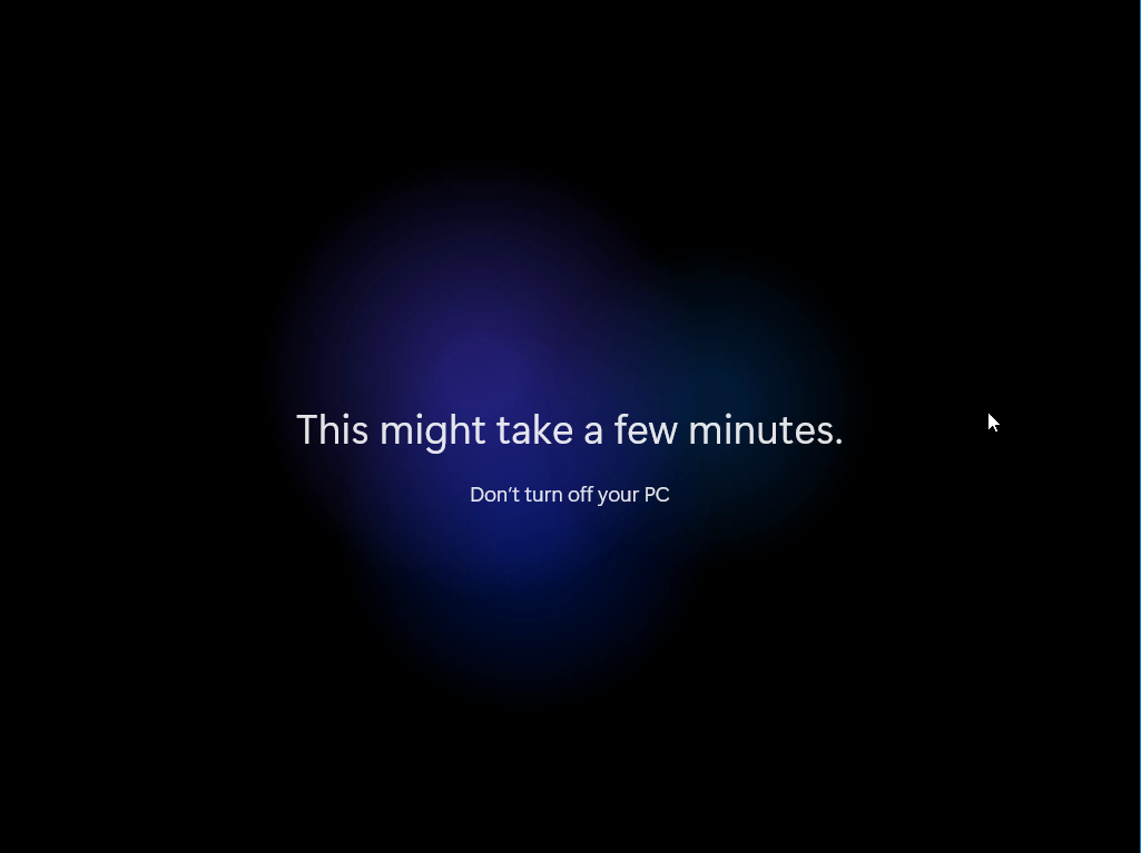 Windows 11 Installation - Erste Einblicke - computergenerierter alternativtext this might tak Computergenerierter Alternativtext:
This might take a few minutes.
Dont turn off your PC