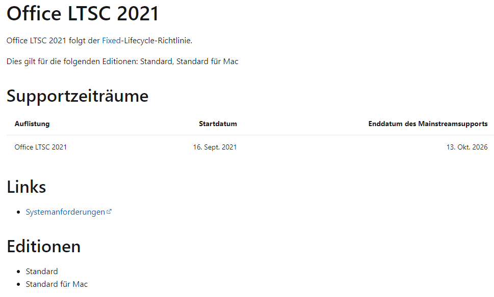 Screenshot Microsoft.com vom 07.10.2021 - LifeCycle Office LTSC 2021