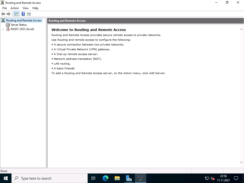 VPN Server with Windows Server 2022 (RAS) 13 20211111 RAS2022 RRAS console 01 VPN Server with Windows Server 2022 (RAS) 12