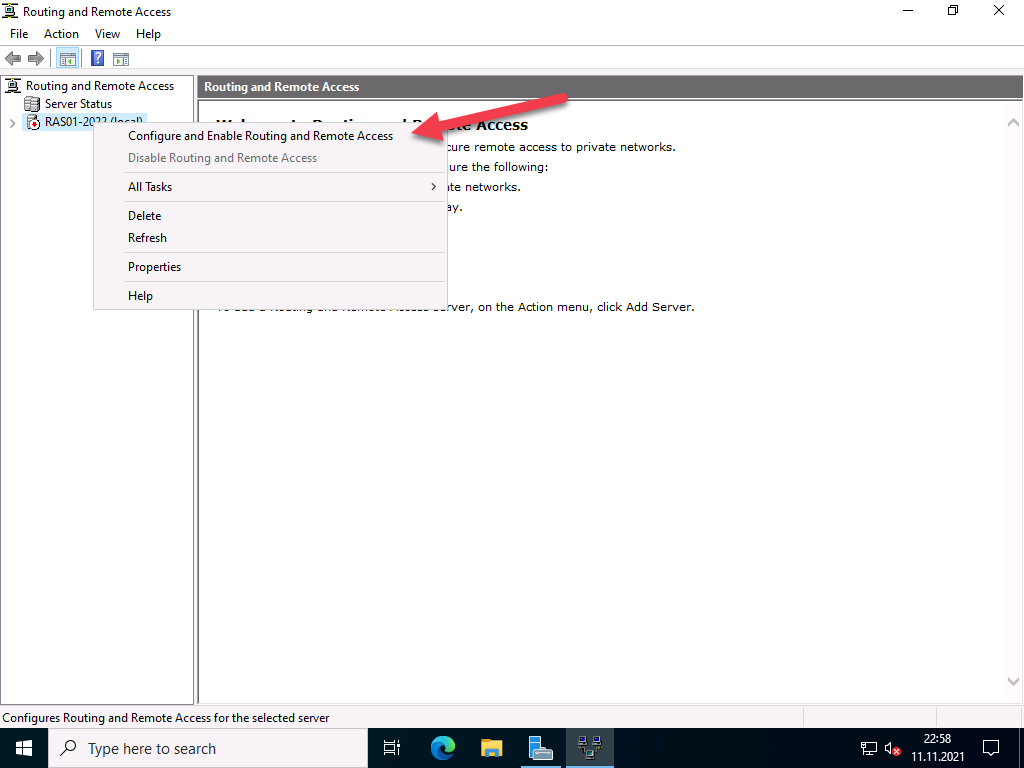 VPN Server with Windows Server 2022 (RAS) 15 20211111 RAS2022 RRAS console 02 VPN Server with Windows Server 2022 (RAS) 14