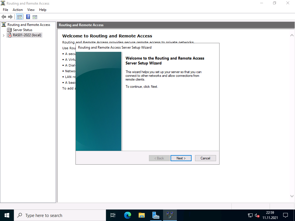 VPN Server with Windows Server 2022 (RAS) 17 20211111 RAS2022 RRAS console 03 VPN Server with Windows Server 2022 (RAS) 16