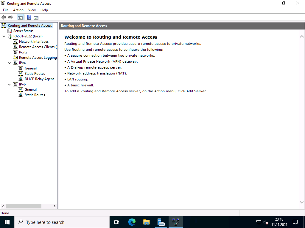 VPN Server with Windows Server 2022 (RAS) 25 20211111 RAS2022 RRAS console 07 VPN Server with Windows Server 2022 (RAS) 24