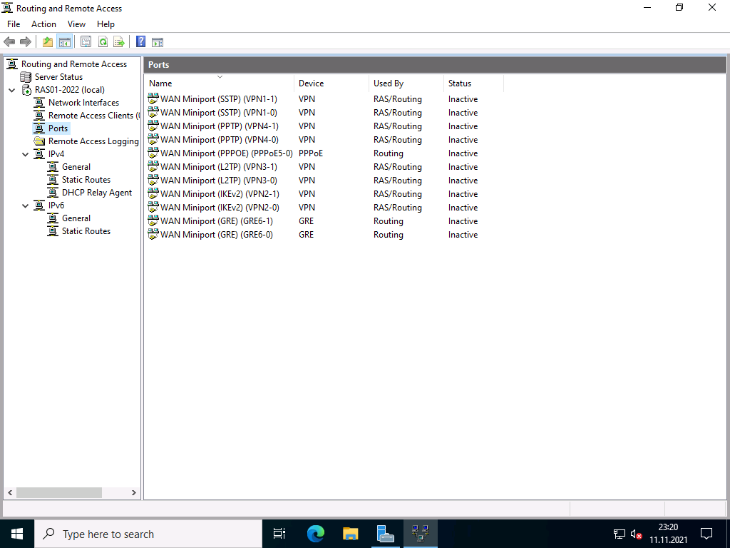 VPN Server with Windows Server 2022 (RAS) 27 20211111 RAS2022 RRAS console 08 VPN Server with Windows Server 2022 (RAS) 26