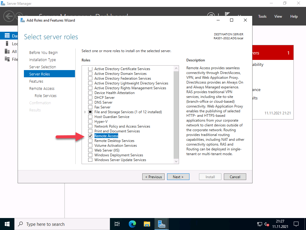 VPN Server with Windows Server 2022 (RAS) 4 20211111 RAS2022 install role 01 1 VPN Server with Windows Server 2022 (RAS) 3